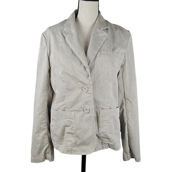 Talbots Blazer Women 8 Beige White Seersucker Stretch Cotton Jacket Button Front - Picture 3 of 9